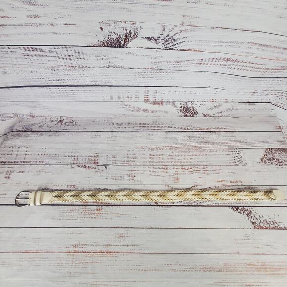 Classic Braided Adjustable Leather Belt White Gold Silver Tone Buckle 1.5 X 37.5 - Picture 3 of 7